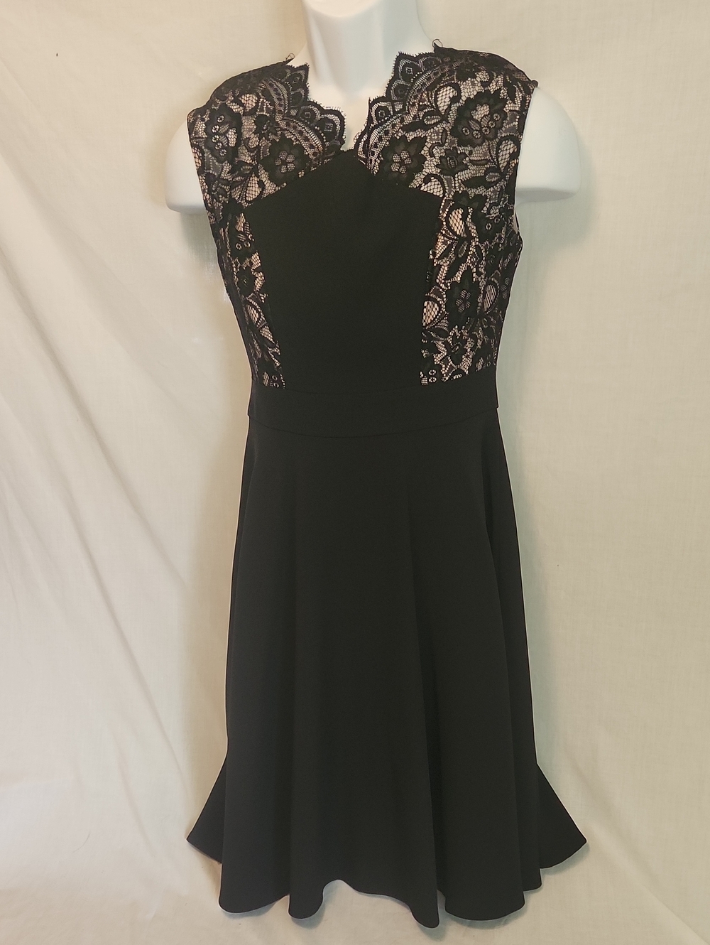 London Times Black Lace Sleeveless Midi Dress